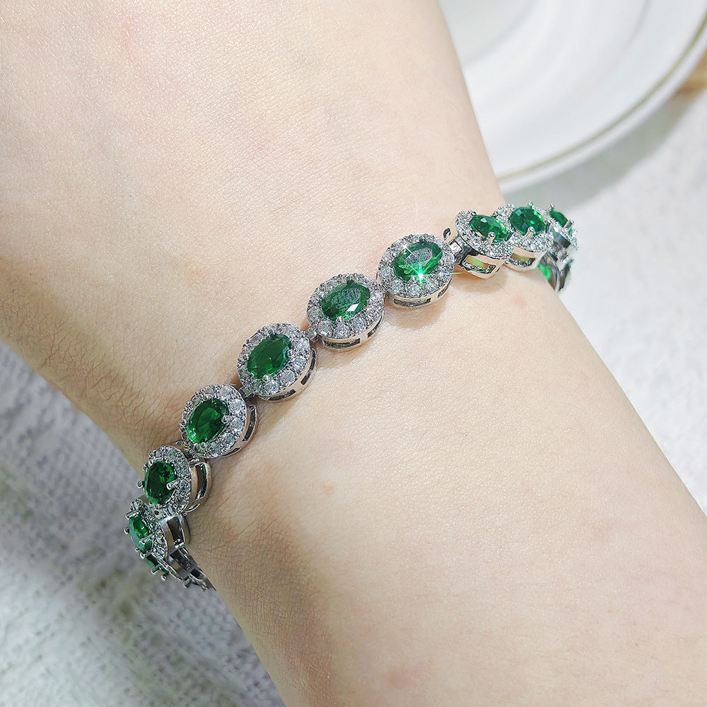 Multi-Color Oval Colored Gem Full-Diamond Bracelet