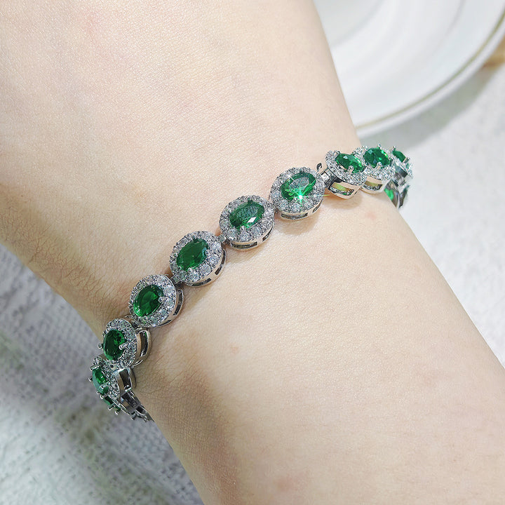Multi-Color Oval Colored Gem Full-Diamond Bracelet