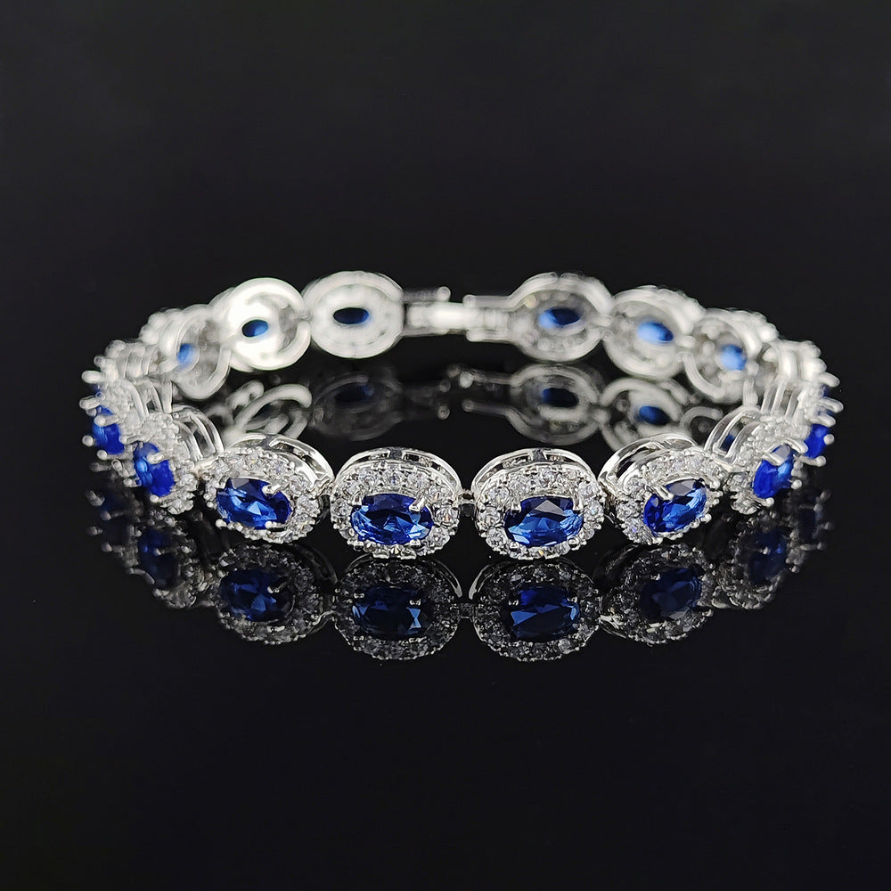 Multi-Color Oval Colored Gem Full-Diamond Bracelet