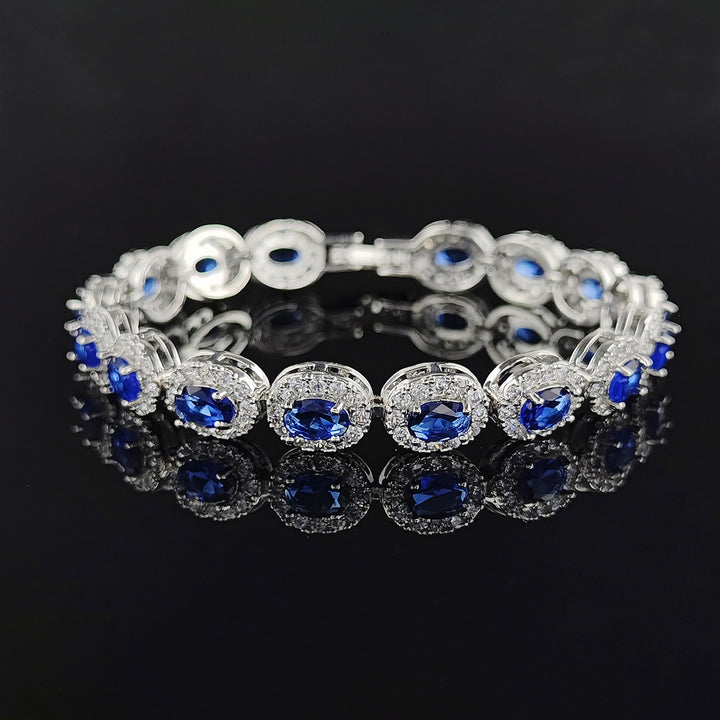 Multi-Color Oval Colored Gem Full-Diamond Bracelet