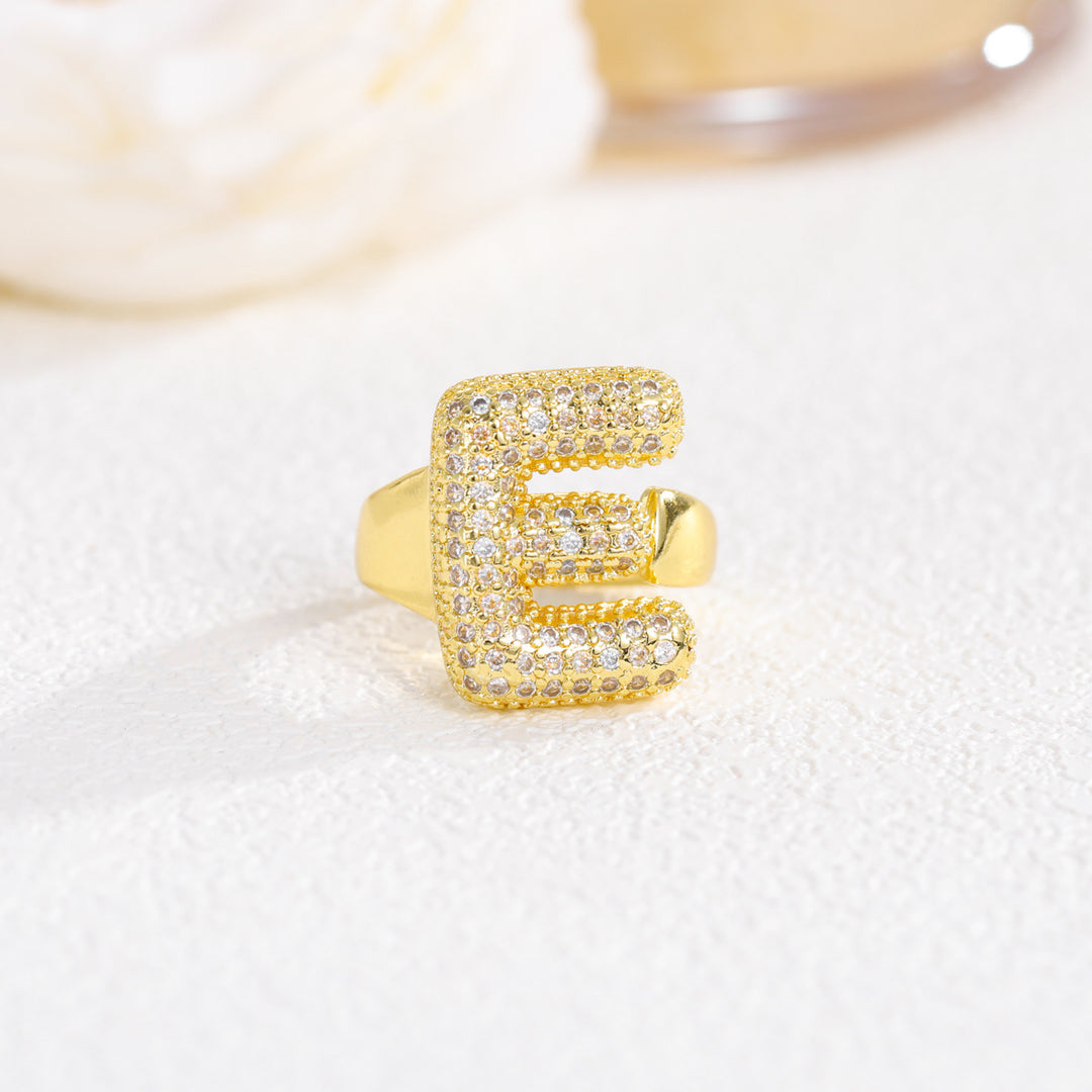 Bubble Letter Full-diamond Open Ring