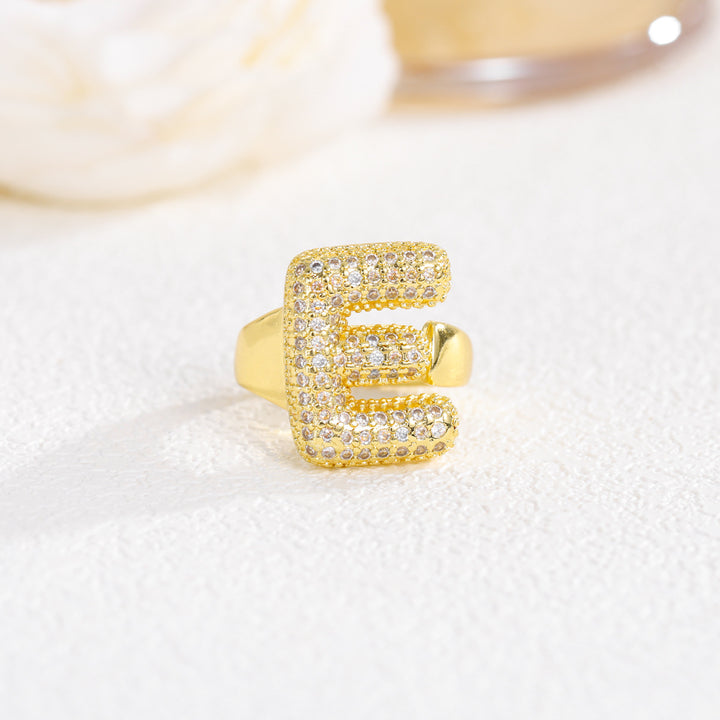 Bubble Letter Full-diamond Open Ring