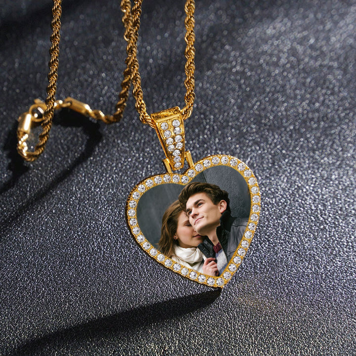 Heart Custom Photo Diamond-Studded Necklace (Memorial Exclusive Style)