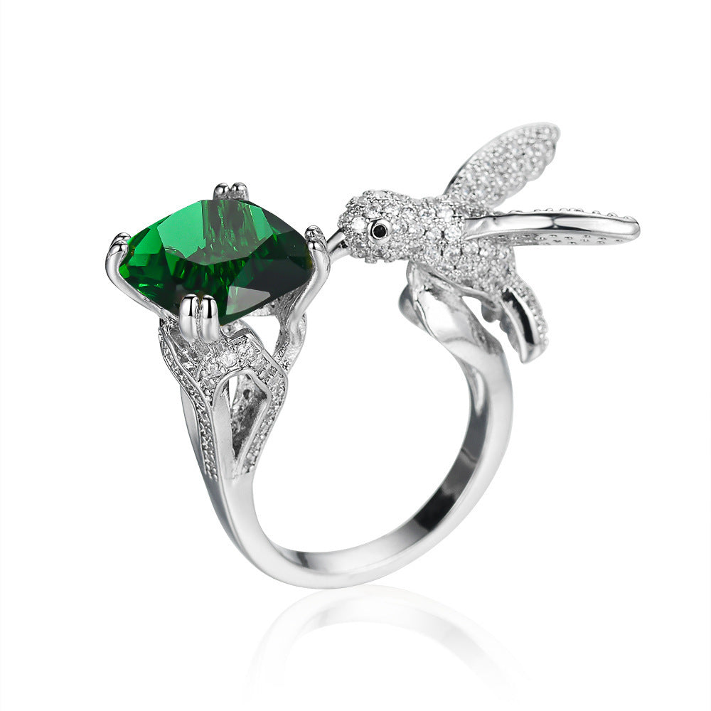 Multi-Color Diamond Hummingbird Open Ring (Gorgeous & Agile Style Series)
