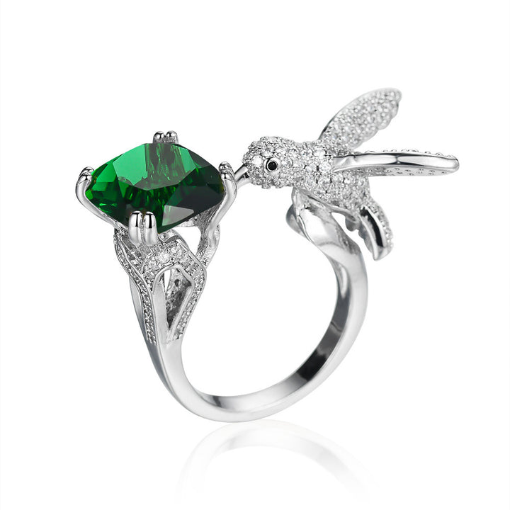 Multi-Color Diamond Hummingbird Open Ring (Gorgeous & Agile Style Series)