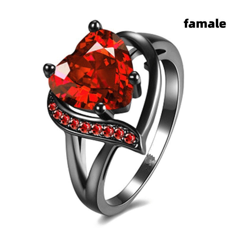 Dark Heart Colored Gem Couple Rings (Personalized Luxury Style)