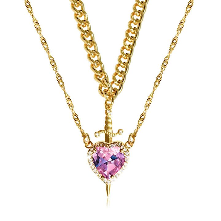 Sword & Heart Layered Necklace (Personalized Sweet-Cool Luxury Style)