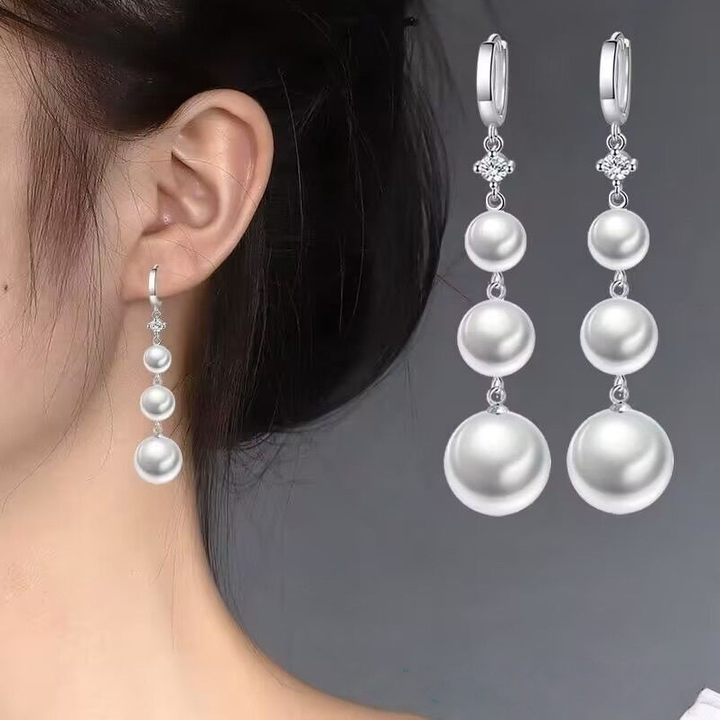 Graduated Pearl Long Drop Earrings (Elegant Slimming Statement Earrings)