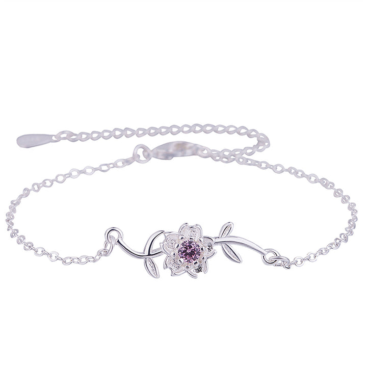 Silver-Plated Sakura Bracelet for Women – Fashion Flower Design, Hypoallergenic Jewelry
