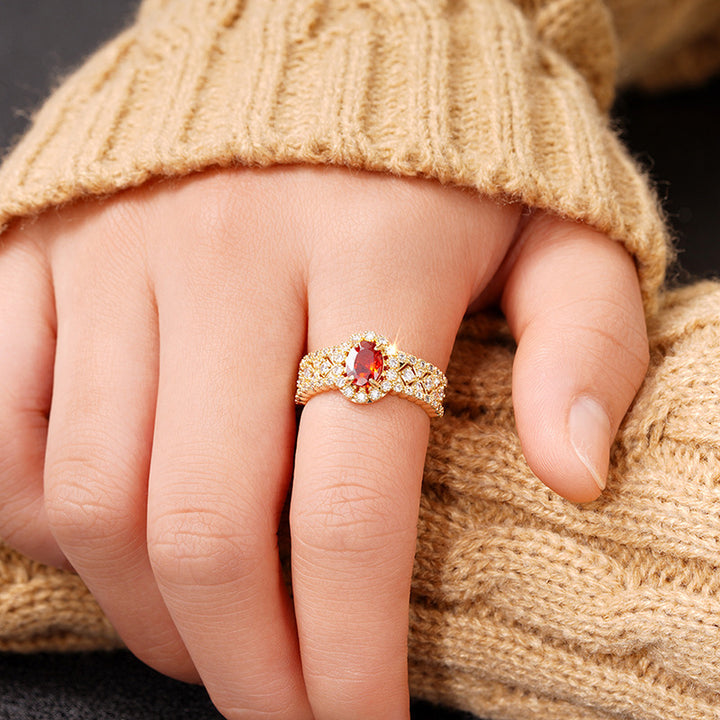 Oval Ruby Pavé Vintage Ring (Luxury Royal Glam Band)