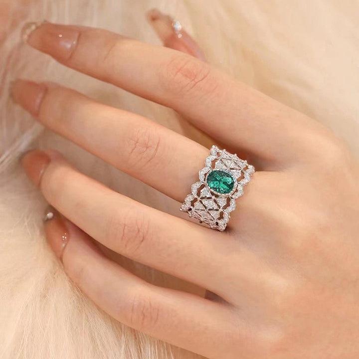Vintage Lace Filigree Emerald Diamond Wide Band Ring (Delicate Luxury Statement Ring)