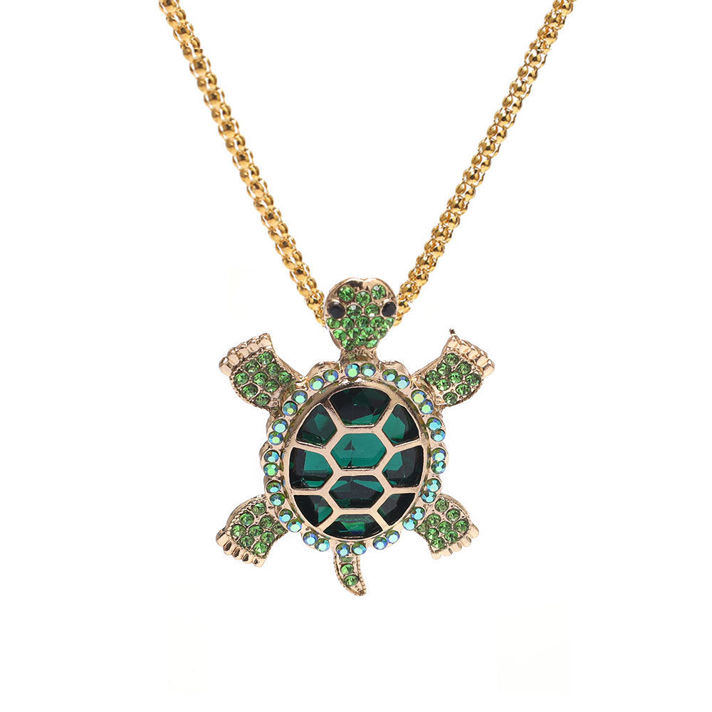 Diamond Turtle Pendant Necklace, Vintage Diamond Tortoise Animal Necklace
