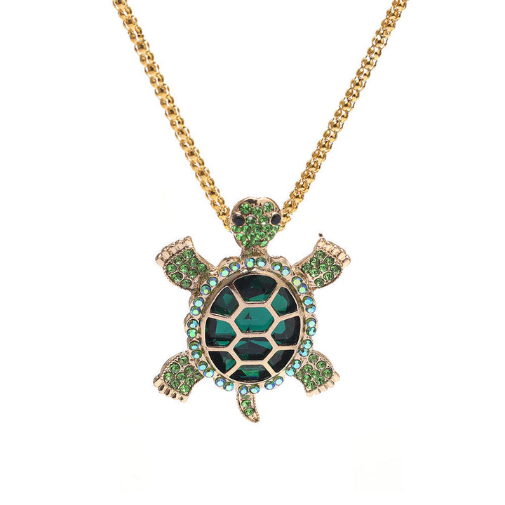 Diamond Turtle Pendant Necklace, Vintage Diamond Tortoise Animal Necklace
