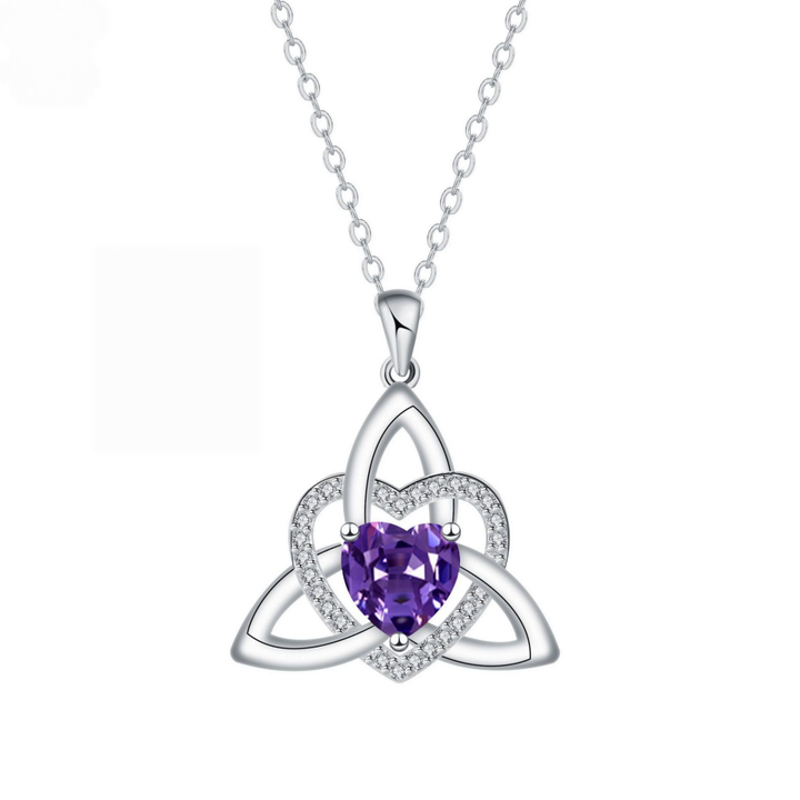 Celtic Knot Heart Birthstone S925 Silver Necklace