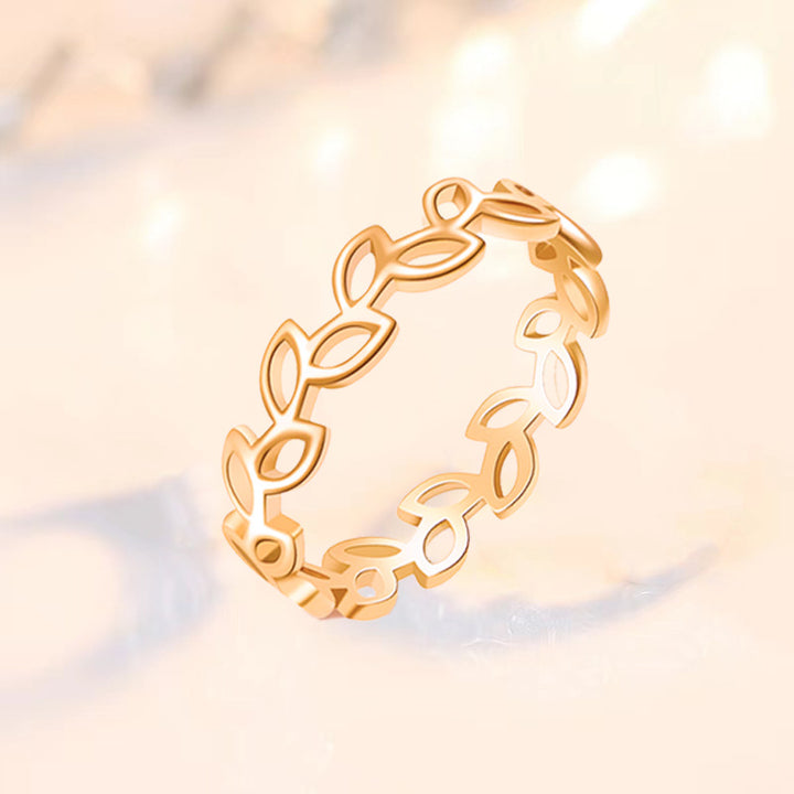 Hollow Leaf Thin Band Ring, Minimalist Openwork Vine Ring Available in 3 Tones