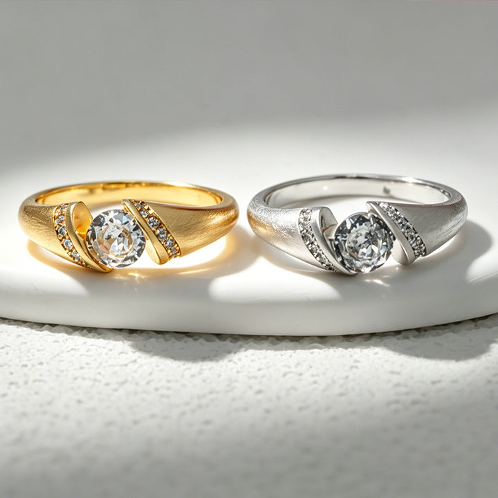 Twisted Bezel‑Set Main Diamond Brushed‑Finish Ring, Gold & Silver Two‑Tone Options