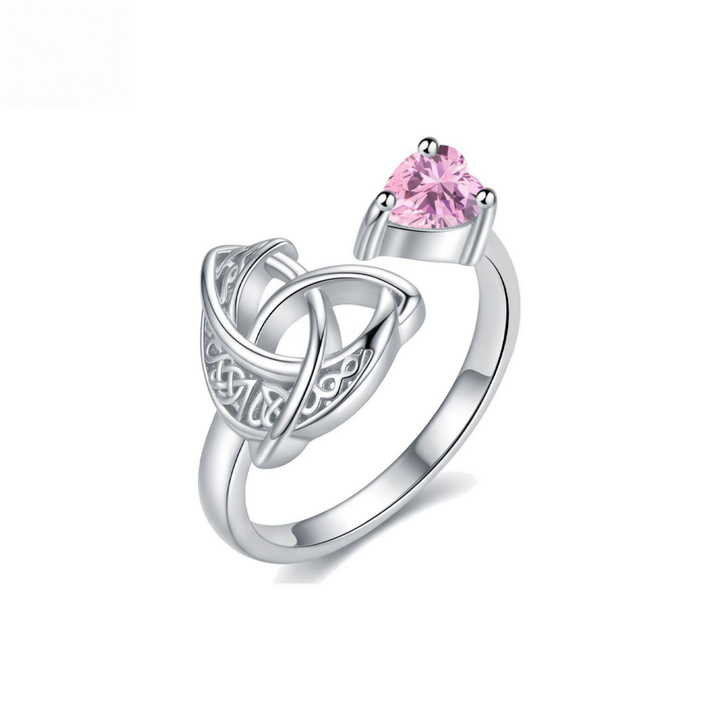Celtic Knot Heart Birthstone Open Ring, 12‑Month Options