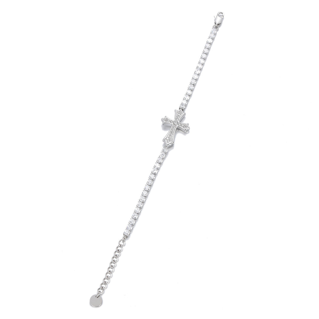 Cross Pavé Tennis Bracelet (2 Colors Delicate Statement Bangle)