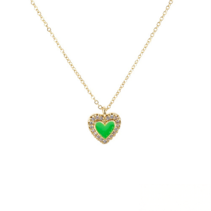 S925 Silver Gold Enamel Heart Halo Pendant Necklace, Multi-color Sweet Heart Choker
