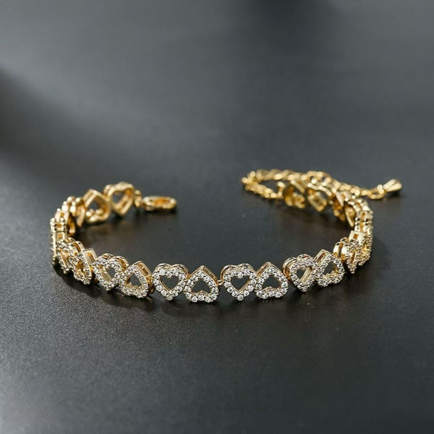 Heart Pavé Tennis Bracelet (3 Tone Delicate Romantic Bangle)