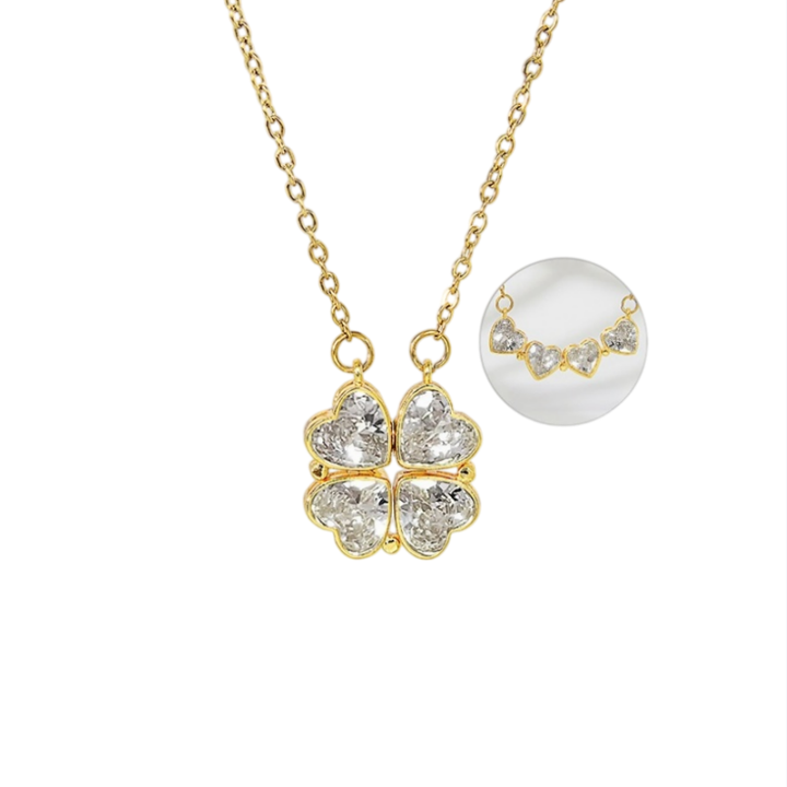 Openable Heart Four-Leaf Clover Diamond Necklace, Multiple Colors, Lucky Choker