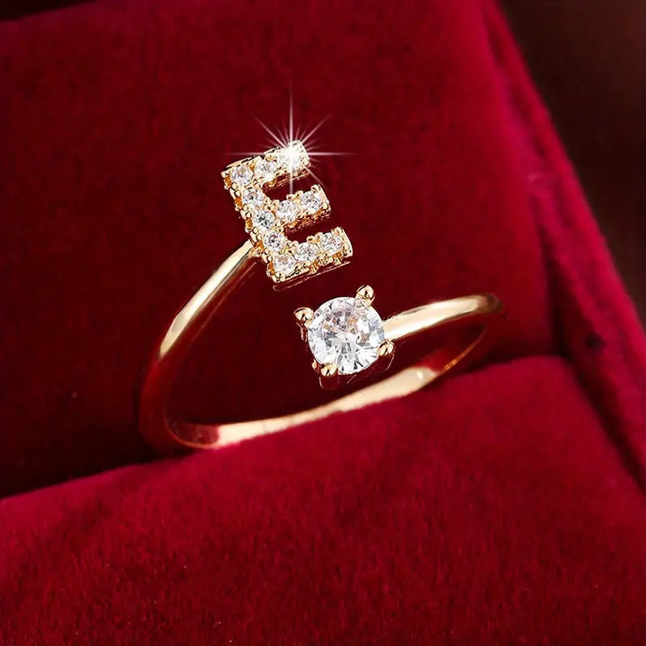 Full Zircon Letter Open Ring CNC-Set Titanium Steel Vacuum Plated