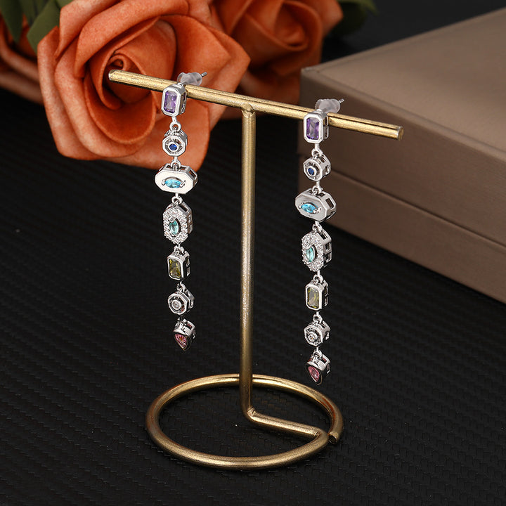 Rainbow Gradient Gemstone Drop Earrings (2 Colors Luxury Statement Earrings)