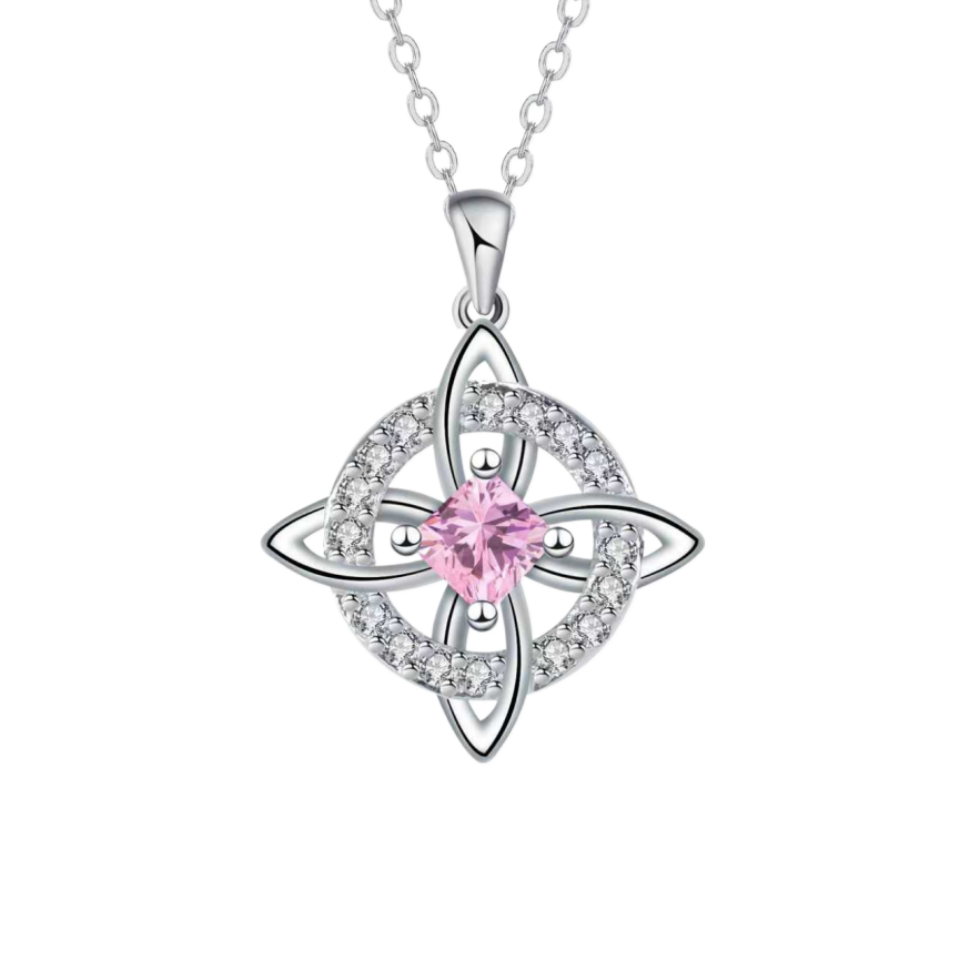 Witch's Knot Birthstone Necklace (12 Colors Silver Tone Pendant)