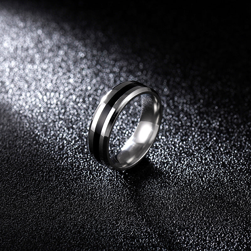 S925 Silver Black Inlay Groove Band Ring, Minimalist Business Unisex Ring, Silver & Gold Tone Available
