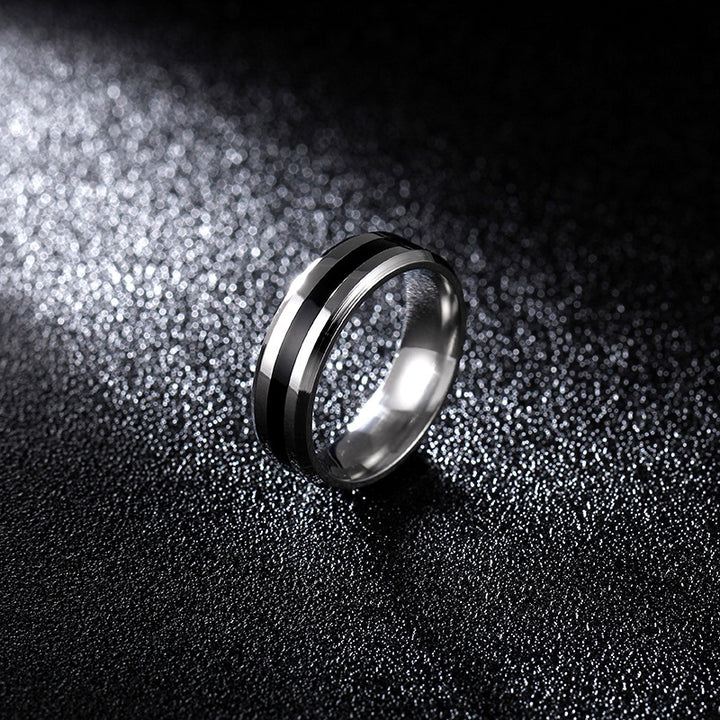 S925 Silver Black Inlay Groove Band Ring, Minimalist Business Unisex Ring, Silver & Gold Tone Available
