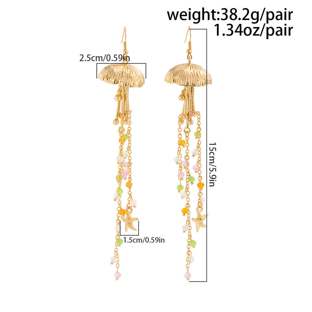 Coastal Vacation Starfish Shell Tassel Long Drop Earrings, European Vintage Ocean Series Multi-style Holiday Earrings for Women