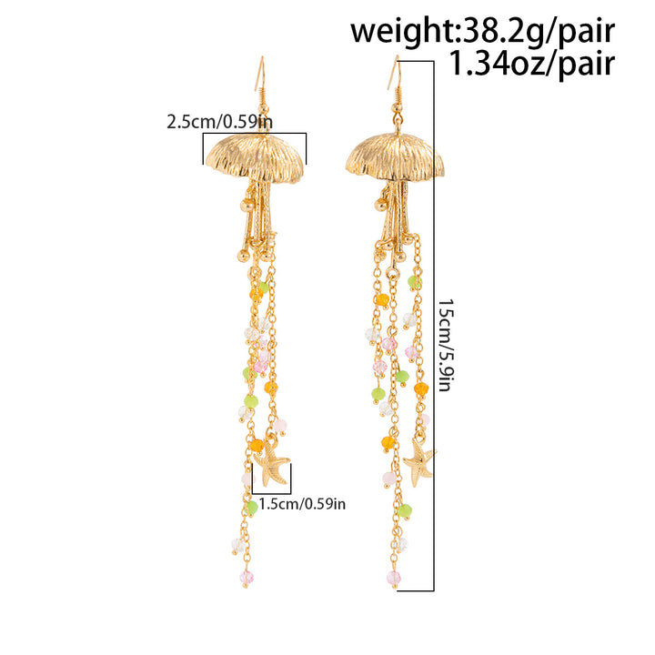 Coastal Vacation Starfish Shell Tassel Long Drop Earrings, European Vintage Ocean Series Multi-style Holiday Earrings for Women