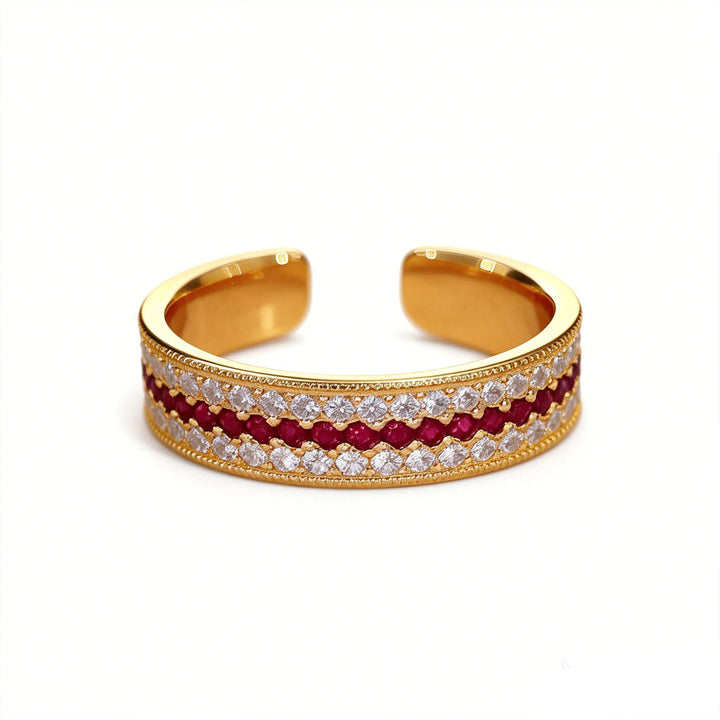 Three-Layer Color Contrast Paved Diamond Open Ring, Adjustable Thin Band Colorful Diamond Statement Ring