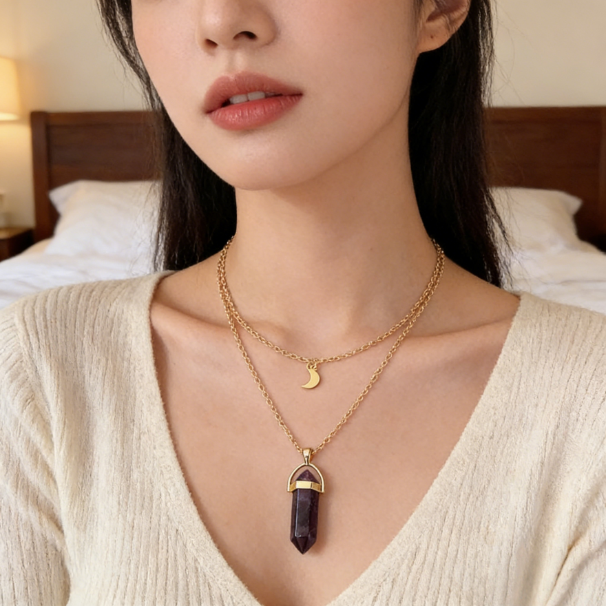 Crystal Point Moon Layered Necklace (Bohemian Gold Tone Clavicle Chain)