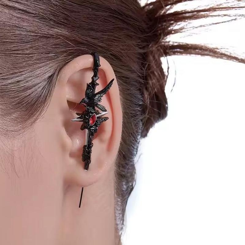 Black Raven and Red Heart Gothic Earrings Set
