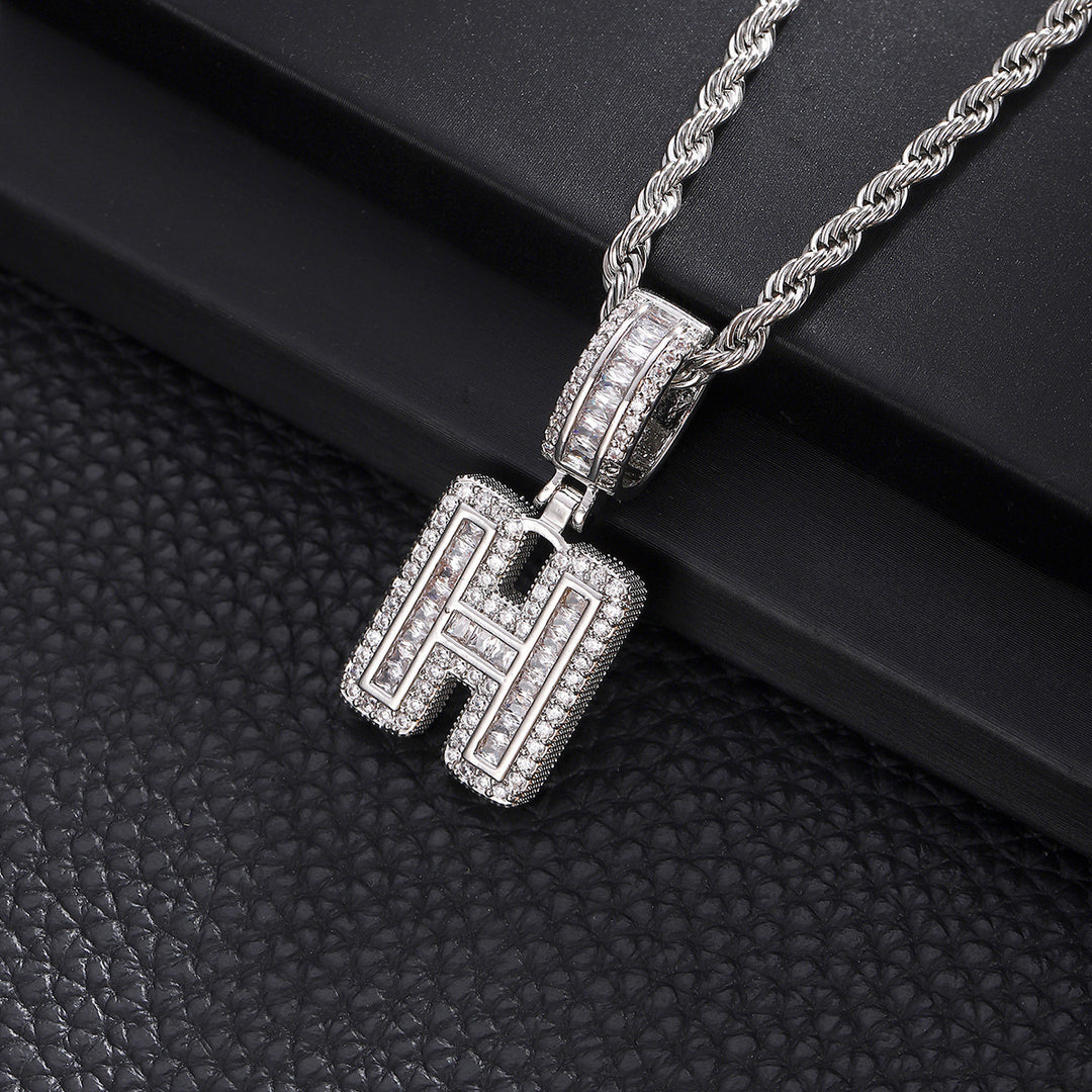 Full-Diamond Letter Cuban Link Necklace (26 Letters Optional | Gold/Silver Dual Tone)