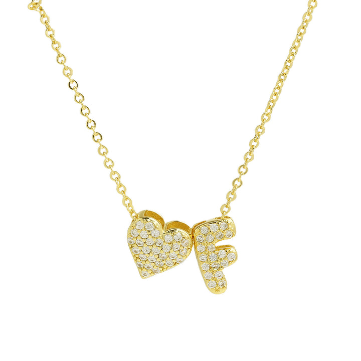 Diamond-Embedded Bubble Heart 26-Letter Name Pendant Necklace