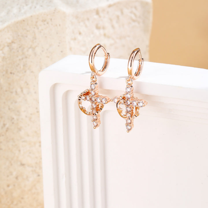 Rotatable Crown Cross Diamond Earrings