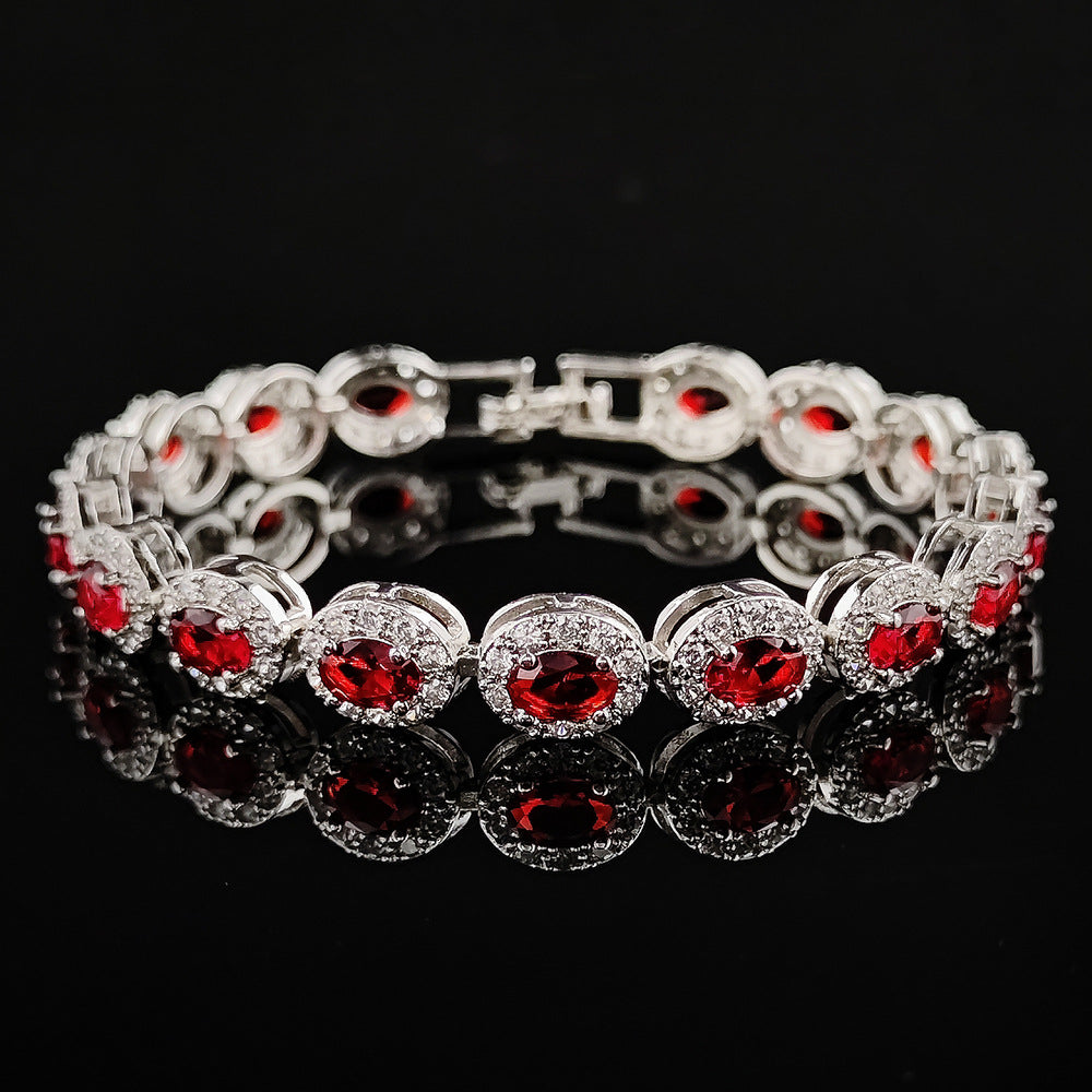 Multi-Color Oval Colored Gem Full-Diamond Bracelet