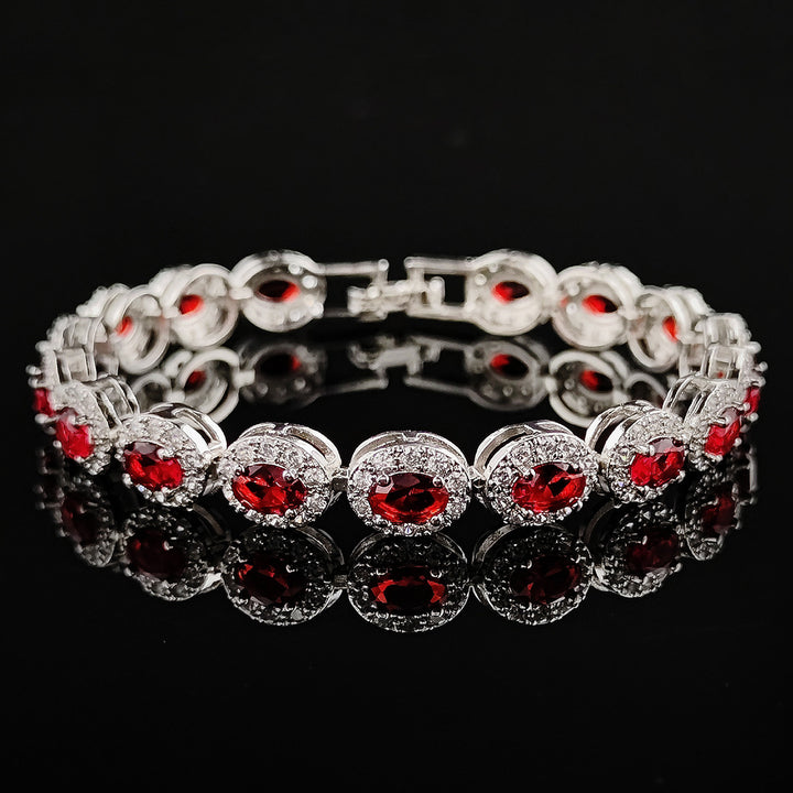 Multi-Color Oval Colored Gem Full-Diamond Bracelet