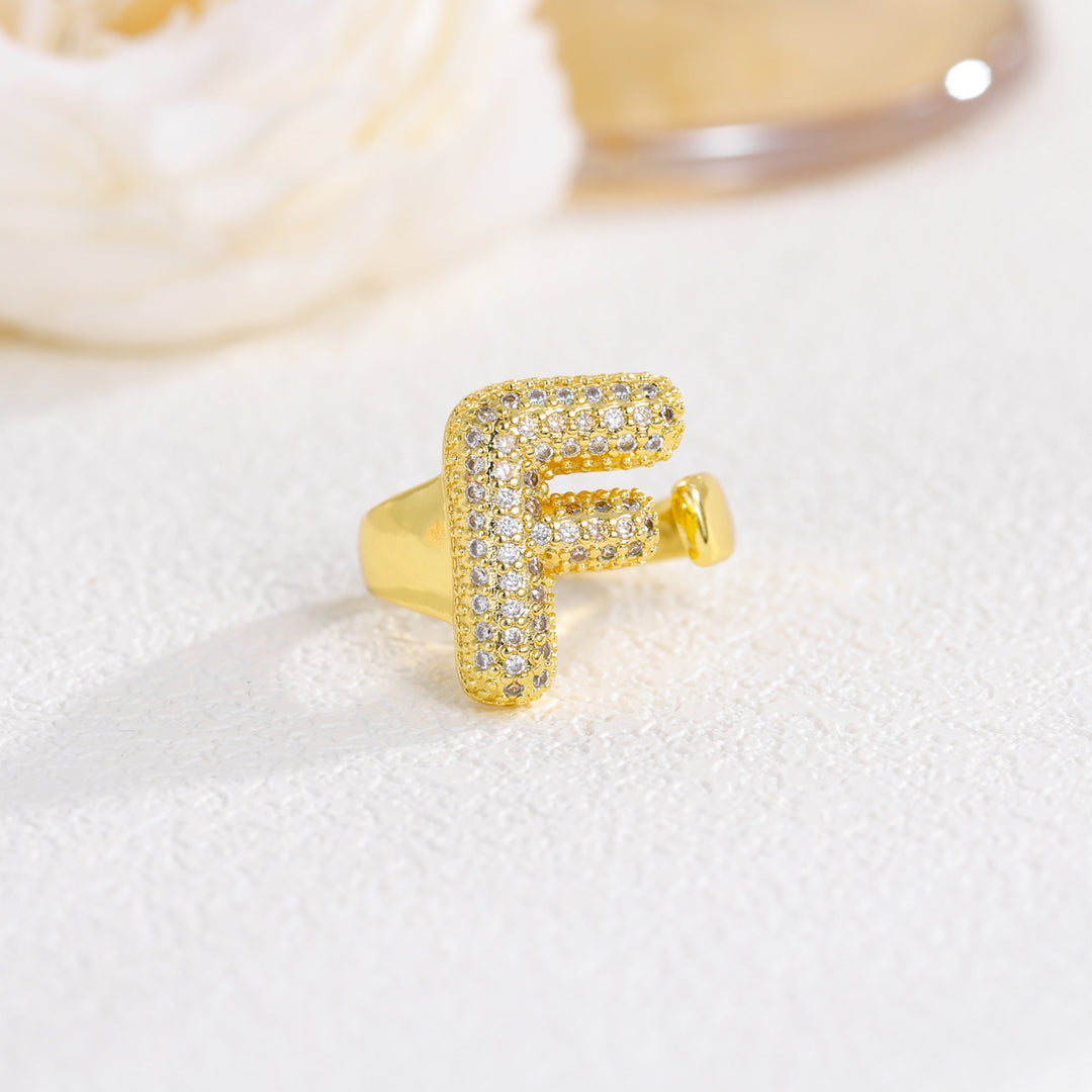 Bubble Letter Full-diamond Open Ring