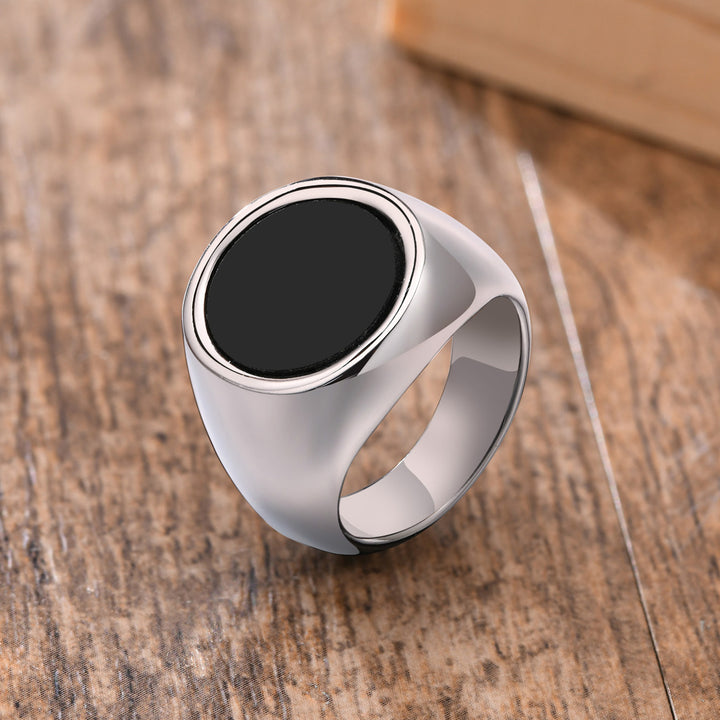 Titanium Steel Round Enamel Ring (Light Luxury Business Style)