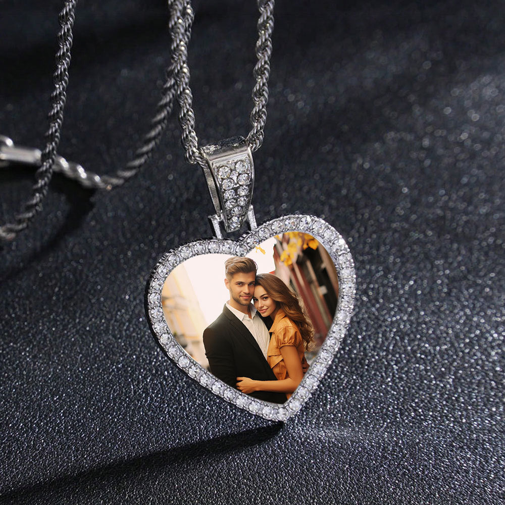Heart Custom Photo Diamond-Studded Necklace (Memorial Exclusive Style)