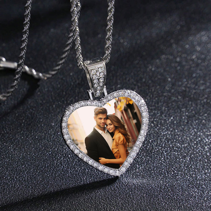 Heart Custom Photo Diamond-Studded Necklace (Memorial Exclusive Style)