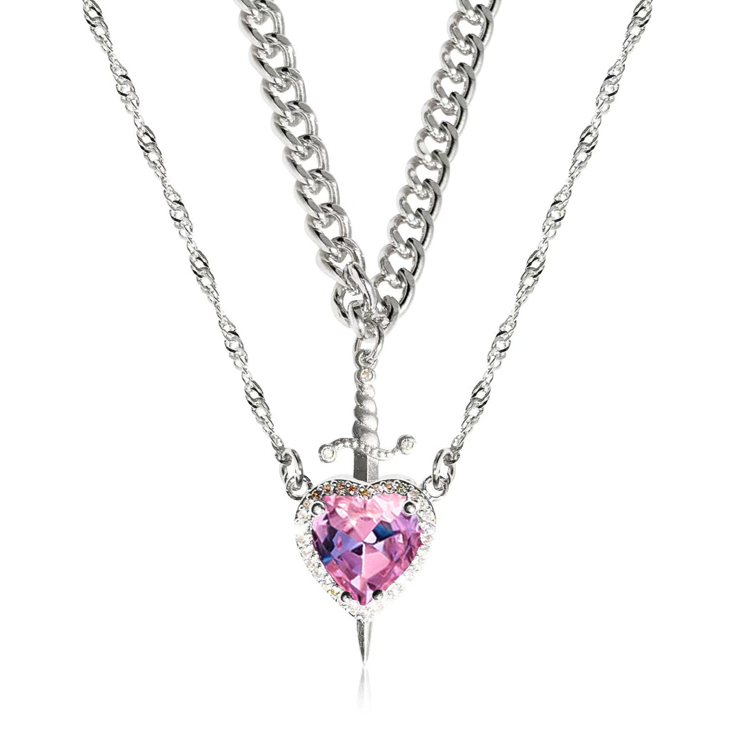 Sword & Heart Layered Necklace (Personalized Sweet-Cool Luxury Style)