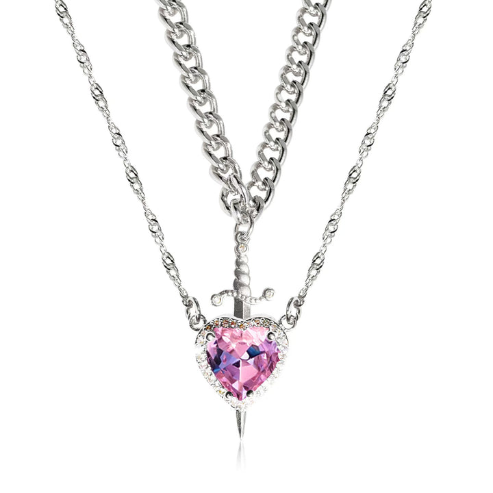 Sword & Heart Layered Necklace (Personalized Sweet-Cool Luxury Style)