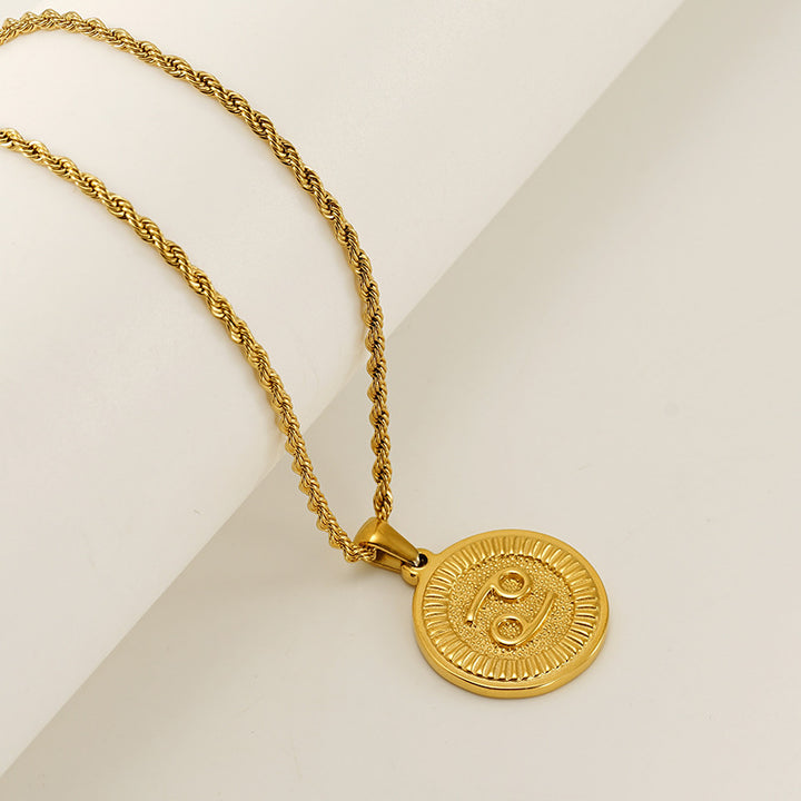 INS Vintage Zodiac Pendant Necklace for Women – 18K Gold-Plated, Elegant & Tarnish-Resistant