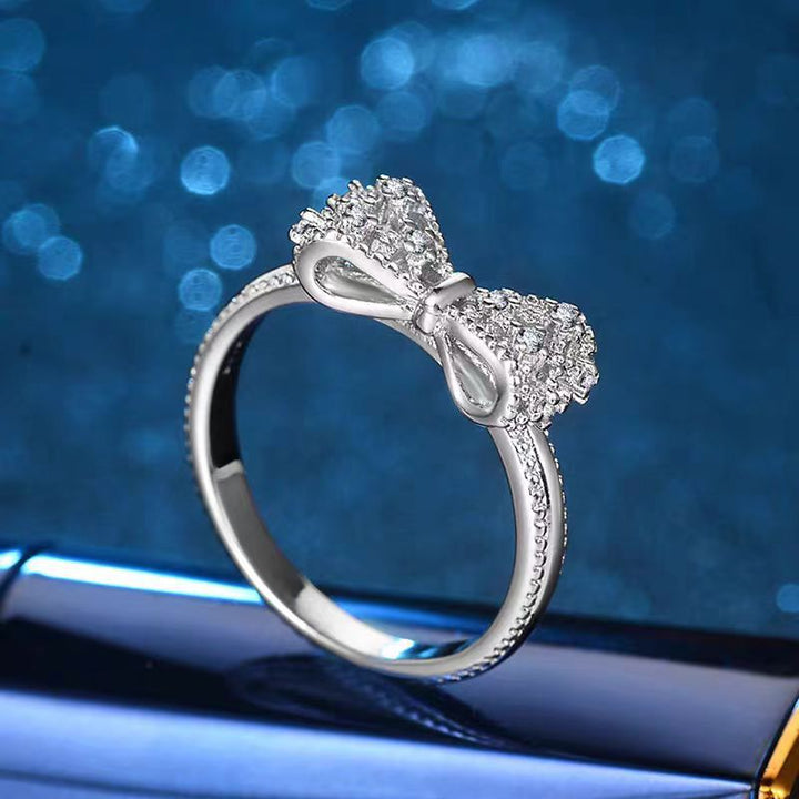 Hollow Bowknot Diamond-Inlaid S925 Silver Ring (Women's Sweet Luxury Style)