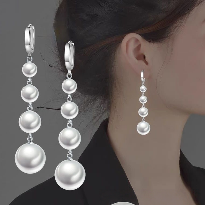 Graduated Pearl Long Drop Earrings (Elegant Slimming Statement Earrings)