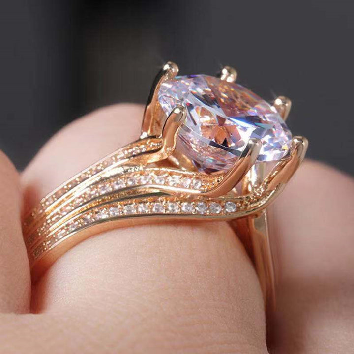Six‑Prong Main Diamond Three‑Row Paved S925 Sterling Silver Ring, 3 Colors Available